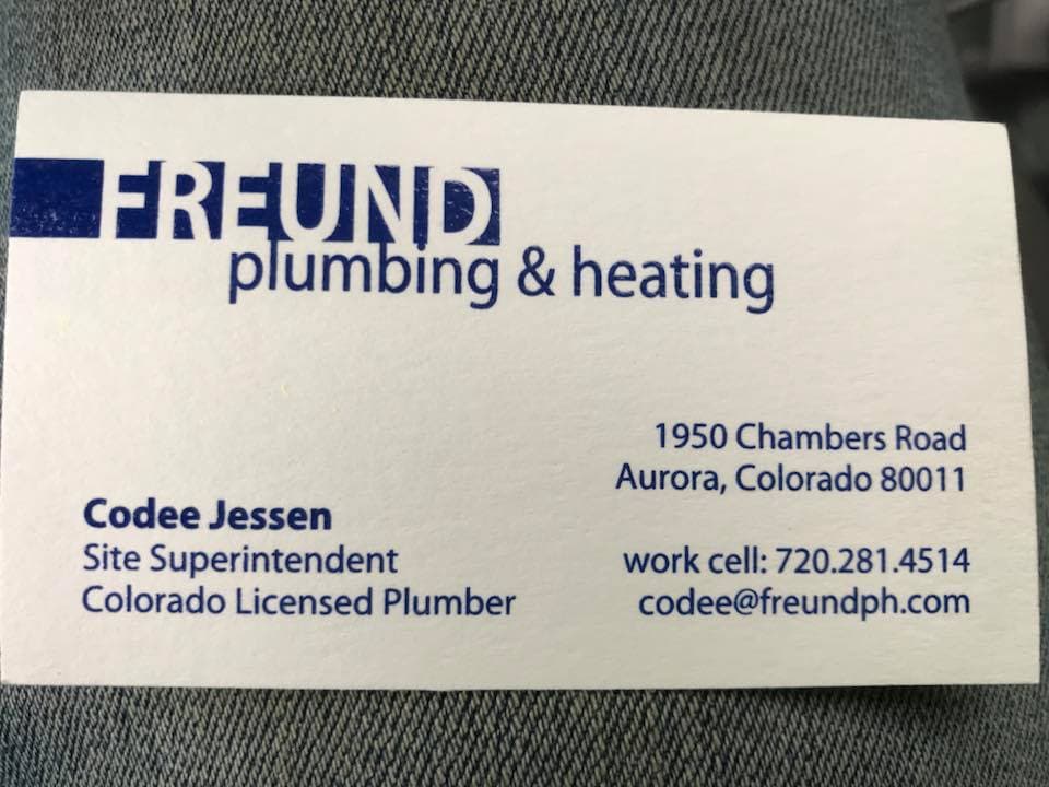 Codee Jessen - Freund Plumbing and Heating Business Card